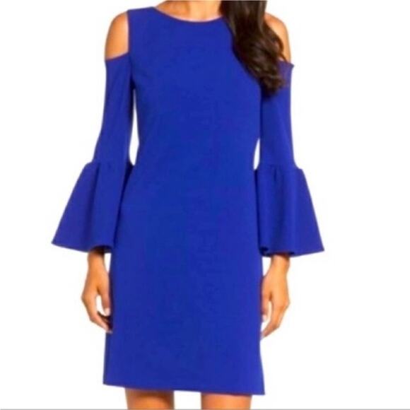 Eliza J Cobalt Blue Cold Shoulder Bell Sleeve Dress Size 4 - Picture 1 of 8